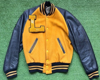 60’s Letterman College Varsity leather mustard yellow jacket