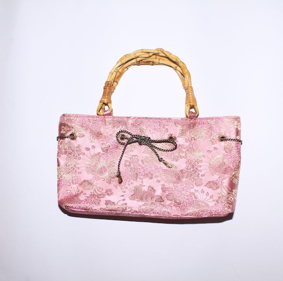 Fiona Lang pink floral satin bamboo handle l hand… - image 4