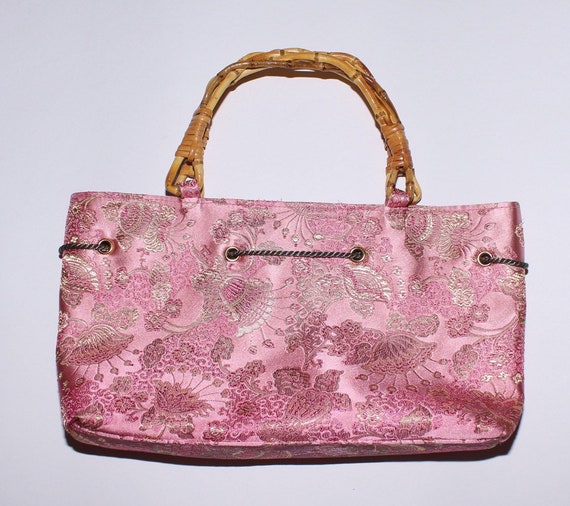 Fiona Lang pink floral satin bamboo handle l hand… - image 3