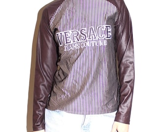 Gianni Versace 90s brown striped mock-neck long sleeve top