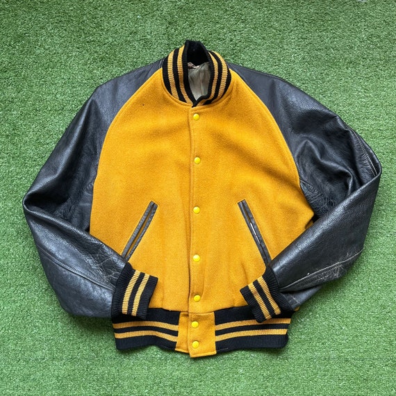 60’s Letterman College Varsity leather mustard ye… - image 4