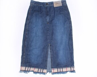 Burberry London 90’s denim plaid skirt