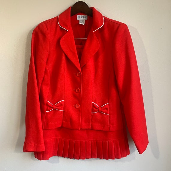 Vintage Red K.C. Spencer Skirt Jacket Suit Set Bow