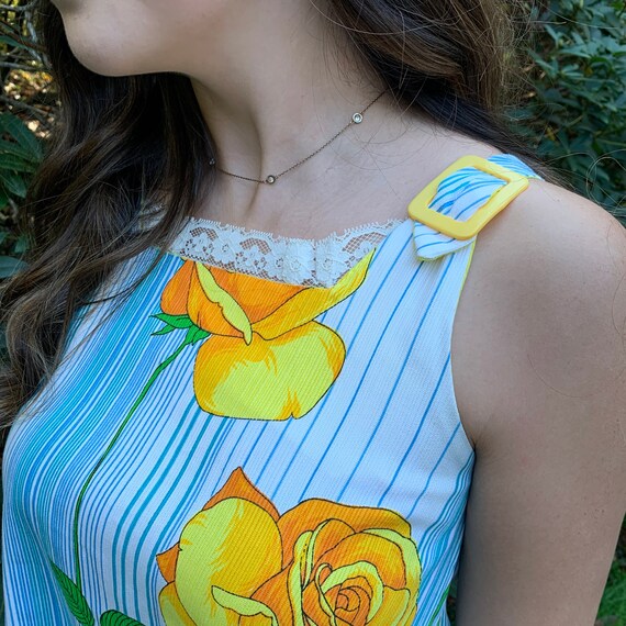 Vintage Floral 60’s Dress Yellow Roses - image 7