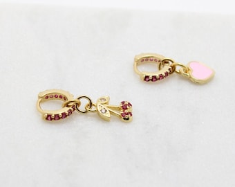 Charm Huggie Earrings, Huggie Earrings With Charm, Huggie Hoop Earrings, CZ Hoop Earrings