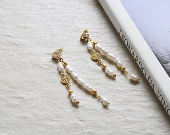 Orecchini Pearl Drop, Orecchini perle, Orecchini di perla d'acqua dolce, Orecchini Dangle Drop, Orecchini perle lunghe, Orecchini di perle d'oro, Minimalista
