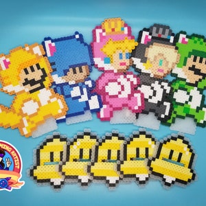 Cat Mario, Cat Luigi, Cat Peach, Cat Rosalina, and Cat Toad | Super Mario | Custom Made | 8-bit | Perler Bead Art