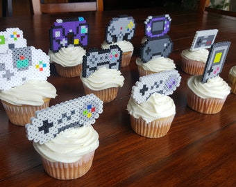 Perler Bead Video Game Cupcake Toppers: Retro Gamer Party Decor
