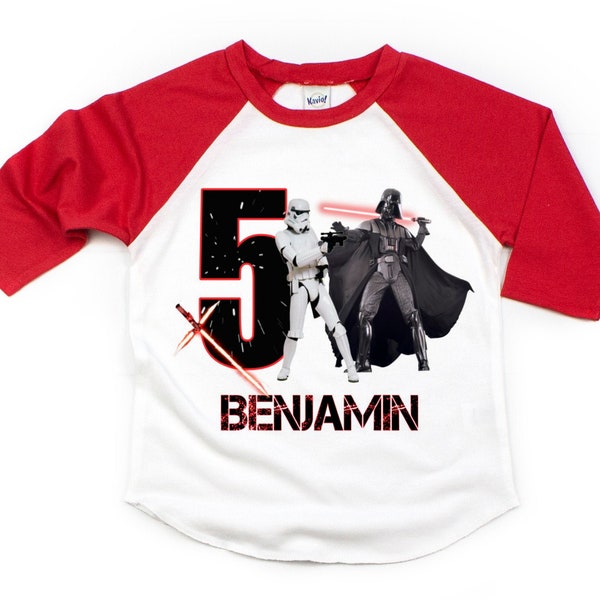 Camiseta de aniversário Star Wars para meninos, camiseta infantil do Darth Vader, que a Força esteja com você, aniversário de 5 anos com tema Star Wars, QUALQUER idade, aniversário de Stormtrooper