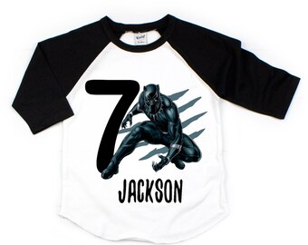 Black Panther birthday shirt, boys black panther raglan, Wakanda shirt, Boys and girls Black Panther, cool panther shirt