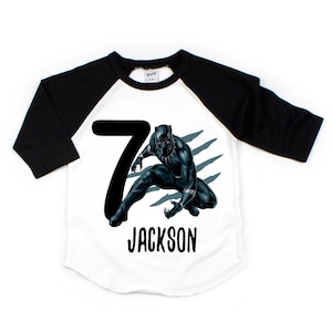 Schwarzer Panther Geburtstags-Shirt, Jungen und Mädchen schwarzer Panther Raglan, Wakanda-Shirt, Jungen und Mädchen schwarzer Panther, cooles Panther-Shirt