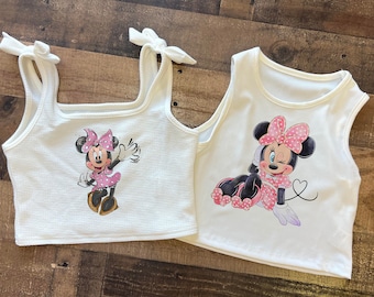 Krótki top Minnie dla dziewczynek, Top bez rękawów Minnie, Krótki top Minnie dla maluchów, Krótki top urodzinowy Disney, Top bez rękawów dla dziewczynek