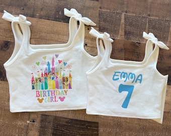 Girls Birthday Disney Crop Shorts Set, Princess Birthday tank, Disney Birthday set, Princess Party, Ariel Crop, Pink Shorts Youth gift