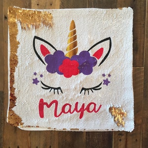 sequin pillow, girls pillow, babys room pillow, nursery pillow, unicorn pillow, sequin custom pillow, name pillow, baby shower gift