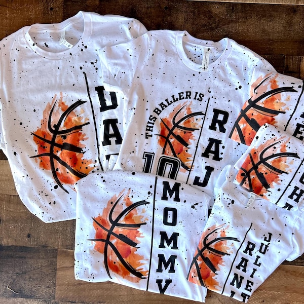 Basketball Birthday tshirt, Ball splatter shirt, Custom Team Name, Retro Game Day, Name on Team, Senior Mom Game