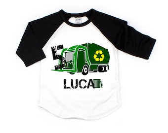 Garbage recycling trash truck girls and boys shirt, birthday shirt, birthday raglan, for girls and boys