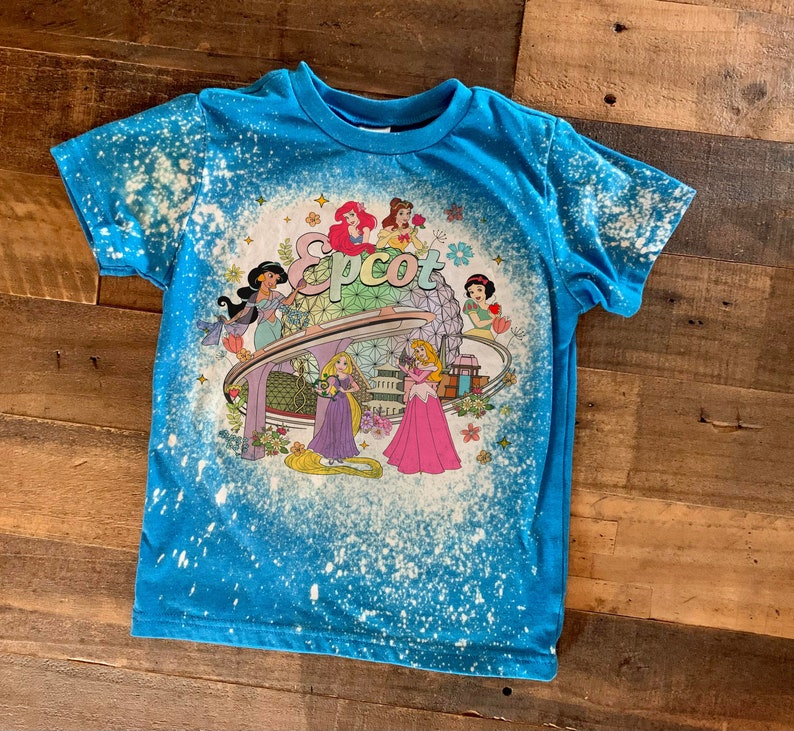 epcot kids shirt, epcot princesses shirts, girls epcot shirts, matching epcot shirts, bleach washed epcot center shirts Bright Blue shirt