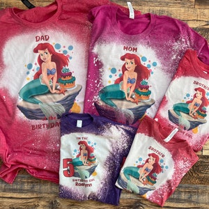 Ariel birthday shirts, princess birthday shirt, 5 year old ariel shirt, mom of the birthday girl ariel, brother of the birthday girl,