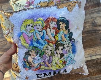 Girls Princess pillow, disney princess pillowcase, ariel elsa favorite princess, princess pillow, cute girls pillow,  princesses gift