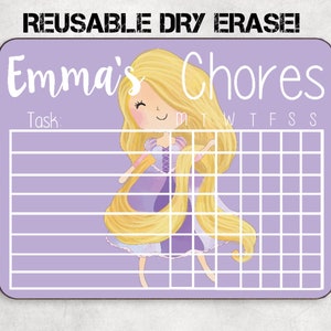 chore chart for girls, dry erase chart kids, princess chore board, erasable chore board, princess chore chart, personalized chore board