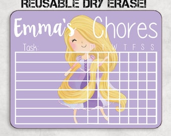 Chorkarte für Mädchen, Trockenradierkarte Kinder, Prinzessinnen chore board, erasable Chore Board, Prinzessin Chore Chart, personalisiertes Chore board