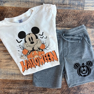 Halloween Boy Mickey Shirt, Halloween kids Set, Toddler Halloween Pants Shirt, Pumpkin, Spooky, Bats, Orange Shirt, Disney Boo shirt