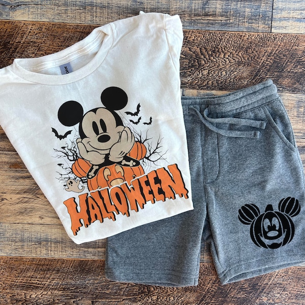 Halloween Boys Mickey Shirt Set, Boys Halloween Set, Toddler Halloween Pants Shirt, Pumpkin, Spooky, Bats, Orange Shirt