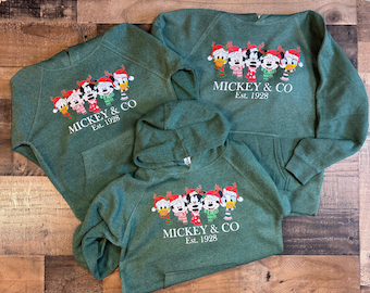 Mickey kersttrui voor kinderen, roodgroene WDW hoodieshort, kerstset meisjes jongens, Mickey and Friends Co