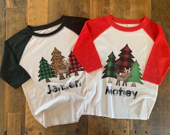 buffalo plaid toddler deer christmas shirt, personalized christmas shirt, deer xmas shirt, cute christmas boys, girls and boys shirt