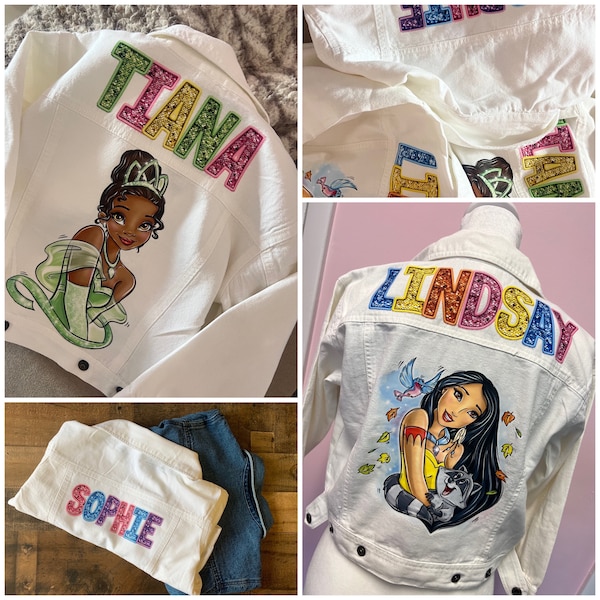 Benutzerdefinierte Prinzessin Jacke, Mädchen benutzerdefinierte Jeansjacke, Moana 2 Jeansjacke, personalisierte Namensjacke, Kleinkind-Baby-Jeansjacke