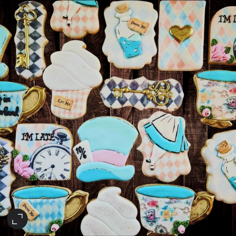 Alice in Wonderland, Onderland, Birthday Cookie Set, Mad Hatter Tea Party Birthday, Shower, 1st birthday image 2
