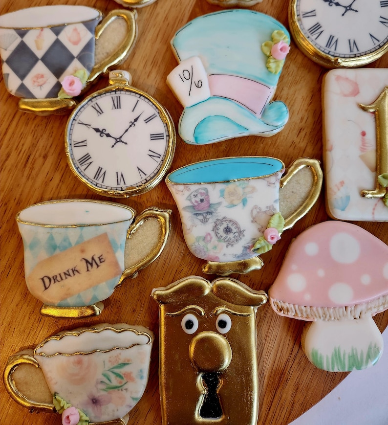 Alice in Wonderland, Onderland, Birthday Cookie Set, Mad Hatter Tea Party Birthday, Shower, 1st birthday image 4