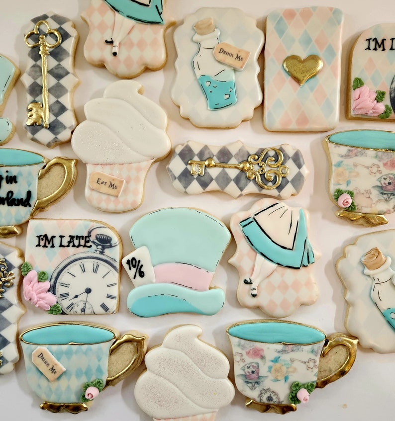 Alice in Wonderland, Onderland, Birthday Cookie Set, Mad Hatter Tea Party Birthday, Shower, 1st birthday image 10