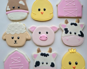 Barnyard Farm Animal Sugar Cookies, On the farm, Baby shower, Baby Animals, Holy Cow birthday, Oink, Baa, Moo, Neigh