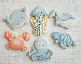 Under the Sea, sealife, Marine Life, Sea Animals Cookie set, birthday cookies, sugar cookies gift, Onder the sea, 1st birthday