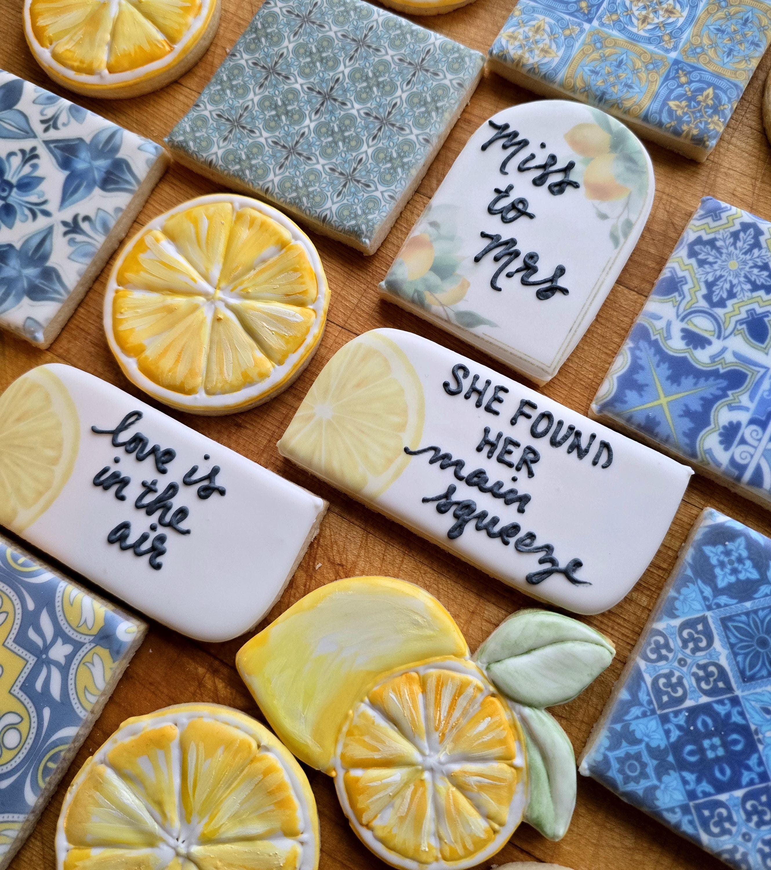 Amalfi Tiles and Lemons Sugar Cookies , Italian Coastal Theme for