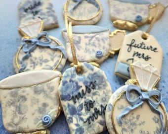 Engagement Cookies, Bridal Shower, Bachelorette party, Wedding favor decorated sugar cookie gift