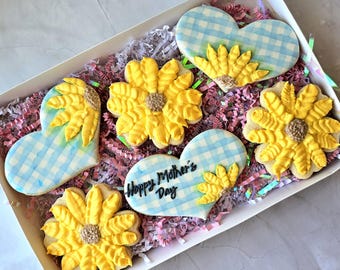 Mother's Day Floral Sunflower Decorated Sugar Cookies Box Set, Mom, Grandmother gift