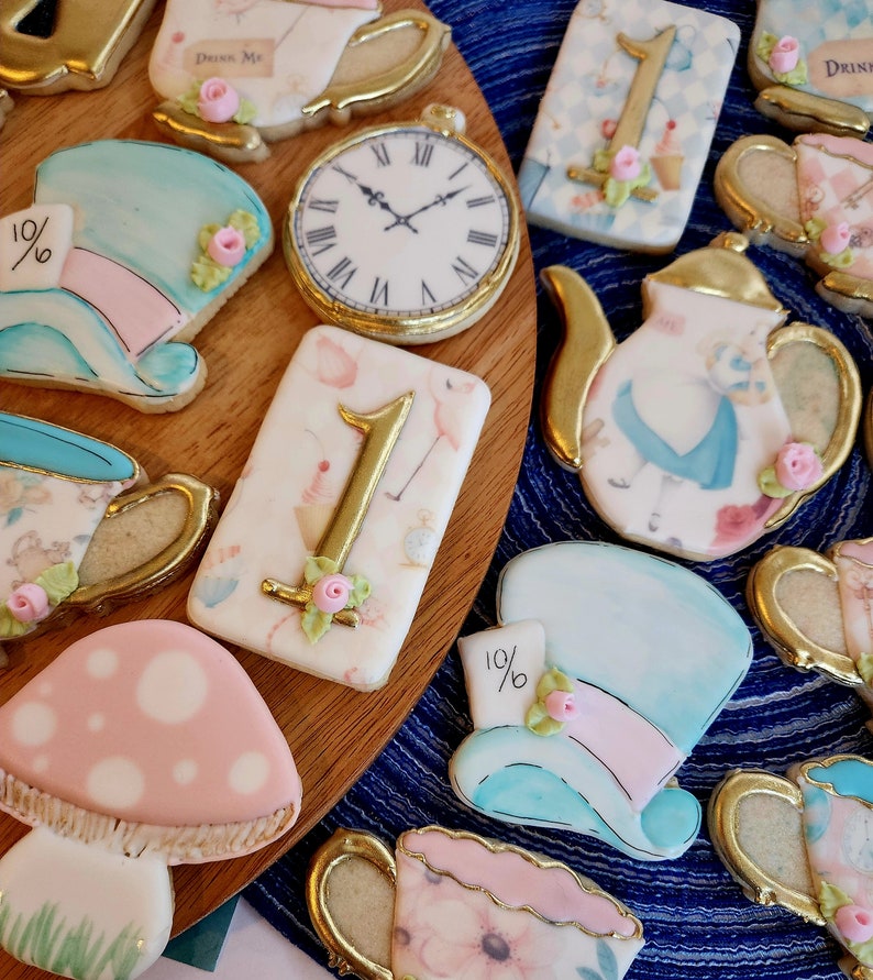 Alice in Wonderland, Onderland, Birthday Cookie Set, Mad Hatter Tea Party Birthday, Shower, 1st birthday image 7