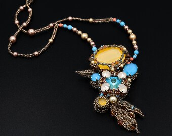 Beaded Crystal Statement Necklace: Swarovski Lollipop Pendant