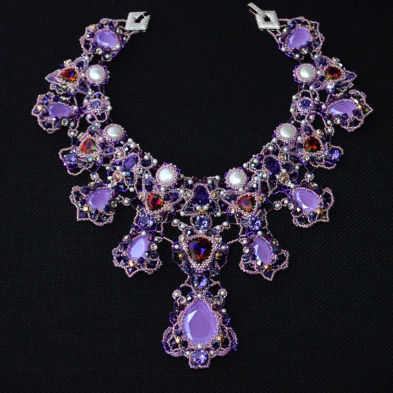 Swarovski Crystals Bedweaving Handmade Necklace. Purple Beaded | Etsy