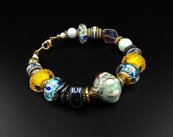 Lampwork Glass Boho Bracelet: Czech & Murano Beads
