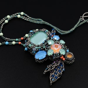 Bead Embroidery Necklace. Handmade Necklace. Beaded Pendant Necklace. Prom necklace. Prom Jewelry. Embroidery art