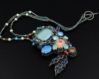 Bead Embroidered Necklace: Austrian Crystal Statement Jewelry