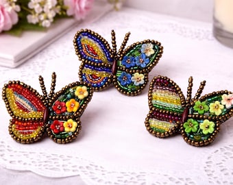 Handmade Beaded Butterfly Brooch Seed Bead Butterfly Pin Insect Brooch Gift For Women Cottagecore Butterfly Lapel Pin Gift For Mom