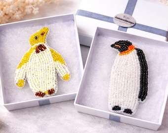 Handmade Penguin Brooch Seed Bead Brooch Penguin Lover Gift For Her Beaded Animal Pin Penguin Gifts For Women Bird Brooch Gift Box