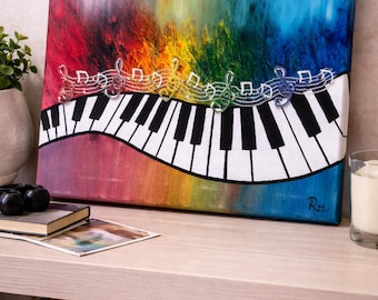 Colorful Piano Canvas Wall Art Music Room Decor Piano Lover Gift Pianist Gift Music Notes Wall Art Rainbow Piano Keys Abstract Print