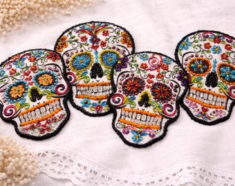 Sugar Skull Patch Day Of The Dead Patch Embroidered Skull Patch sawn On Patch For Jacket Dia De Los Muertos Patch Calavera