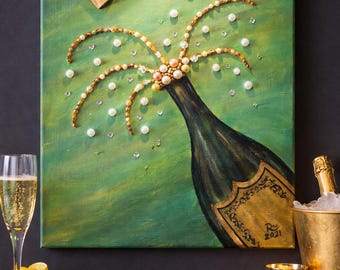 Champagne Wall Art Bar Cart Art Prosecco Wall Art Champagne Bottle Artwork Champagne Celebration For Home Bar Party Decor