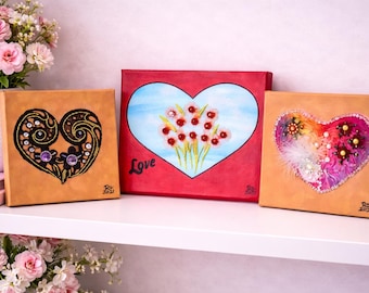 Floral Heart Canvas Wall Art Romantic Wall Decor Gift For Her Valentines Home Decor Gift Mixed Media Heart Art Love Wall Decor